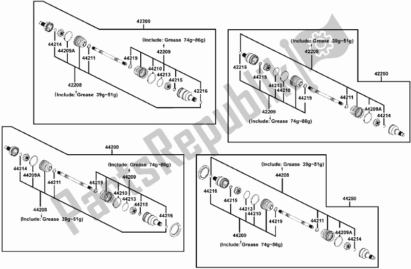 All parts for the F26 - Separated Parts Of Half Shaft of the Kymco UBA0 AA AU -UXV 500I 0500 2015