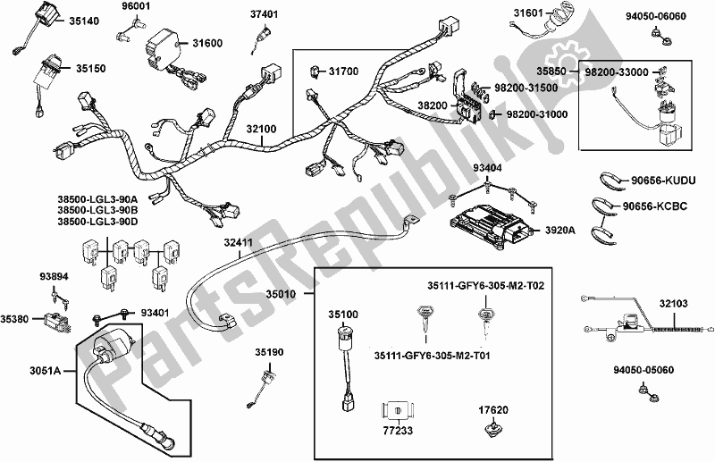 Alle onderdelen voor de F20 - Wire Harness van de Kymco Ubadcb AU -UXV 700 ILE 2016