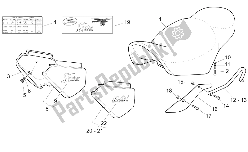 Todas as partes de Corpo Central Da Sela do Moto-Guzzi California Stone Metal PI 1100 2002