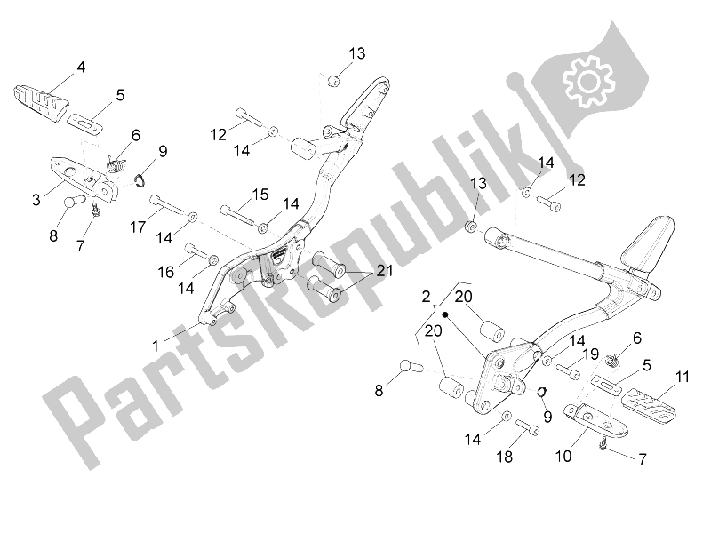 Alle onderdelen voor de Voorste Voetsteunen van de Moto-Guzzi Stelvio 1200 8V STD NTX 2011