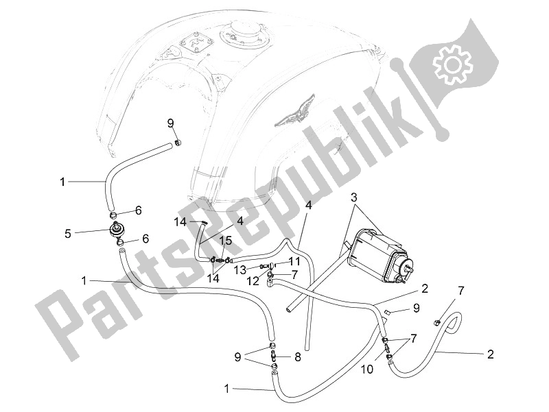 All parts for the Fuel Vapour Recover System of the Moto-Guzzi Eldorado 1400 USA 2016