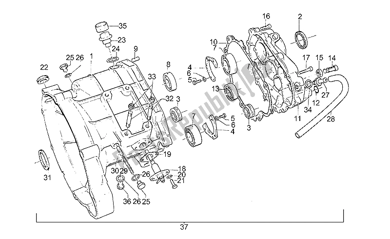 All parts for the Transmission Cage of the Moto-Guzzi SP II 1000 1985