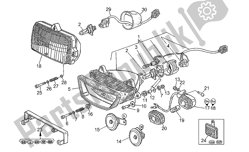 Alle onderdelen voor de Koplamp-hoorn van de Moto-Guzzi Daytona RS 1000 1997