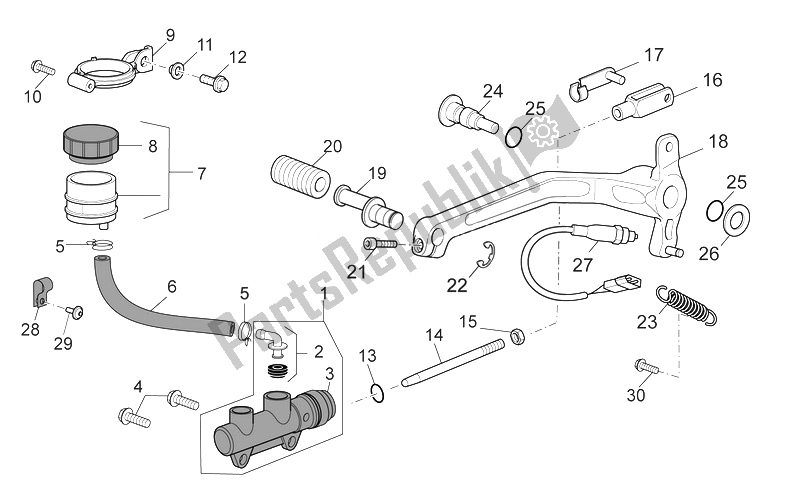 Toutes les pièces pour le Maître-cylindre Arrière du Moto-Guzzi Norge 850 2007