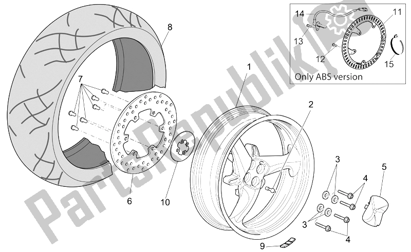 All parts for the Rear Wheel of the Moto-Guzzi Breva V IE 1100 2005