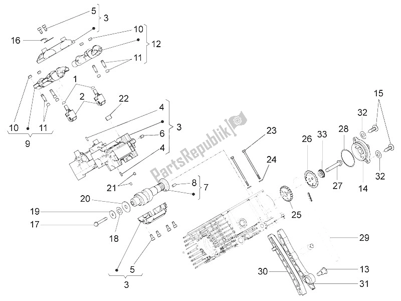 All parts for the Rh Cylinder Timing System of the Moto-Guzzi Eldorado 1400 USA 2016