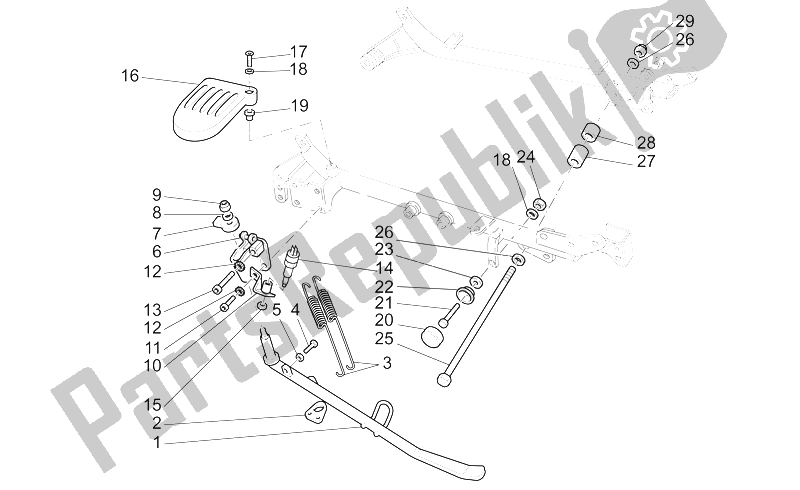 All parts for the Lateral Stand of the Moto-Guzzi California Stone Touring PI CAT 1100 2003