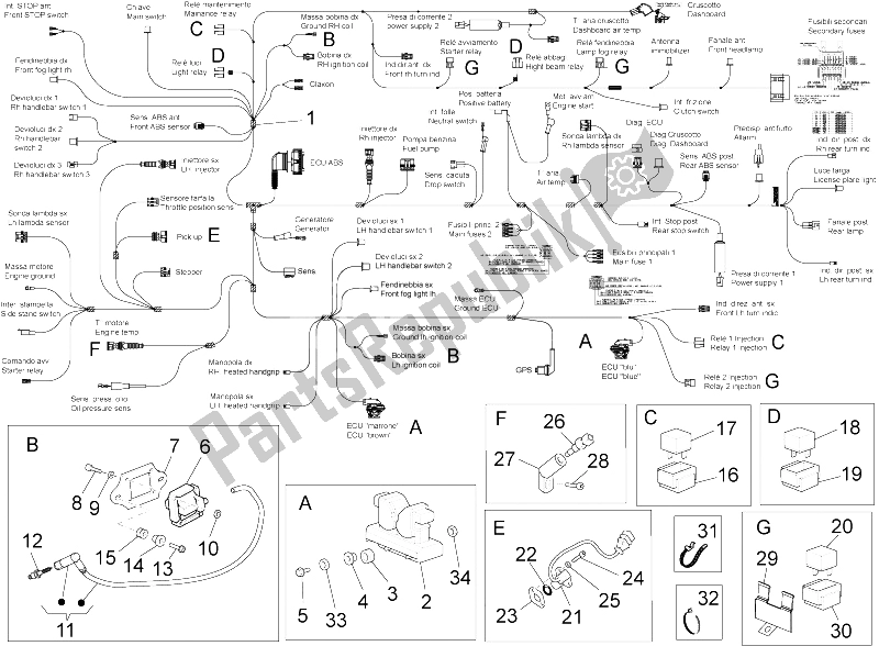 Toutes les pièces pour le Système électrique I du Moto-Guzzi Stelvio 1200 8V STD NTX 2011