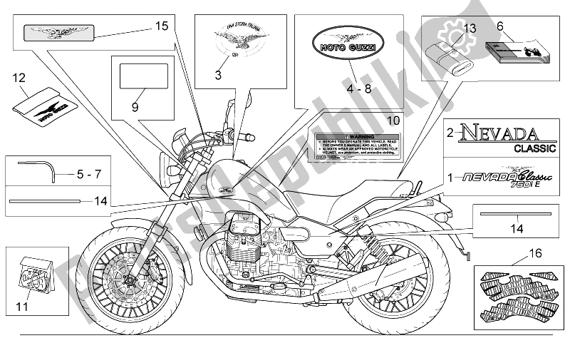 Alle onderdelen voor de Sticker En Plaat Set van de Moto-Guzzi Nevada Classic IE 750 2004