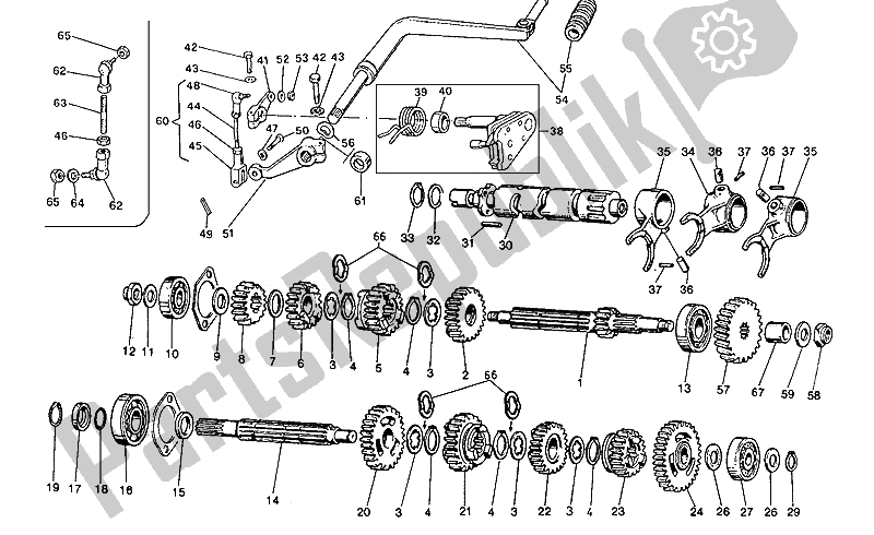 Alle onderdelen voor de Versnellingsbak van de Moto-Guzzi NTX 350 1987