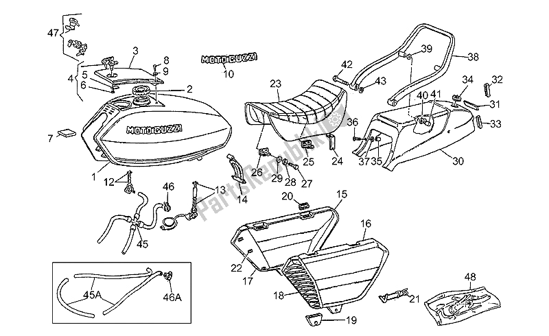 Toutes les pièces pour le Corps du Moto-Guzzi V 75 PA Vecchio Tipo 750 1992