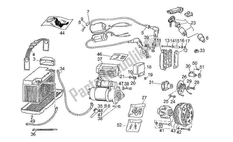 Alle onderdelen voor de Elektrische Systemen van de Moto-Guzzi V 35 C 50 350 1985