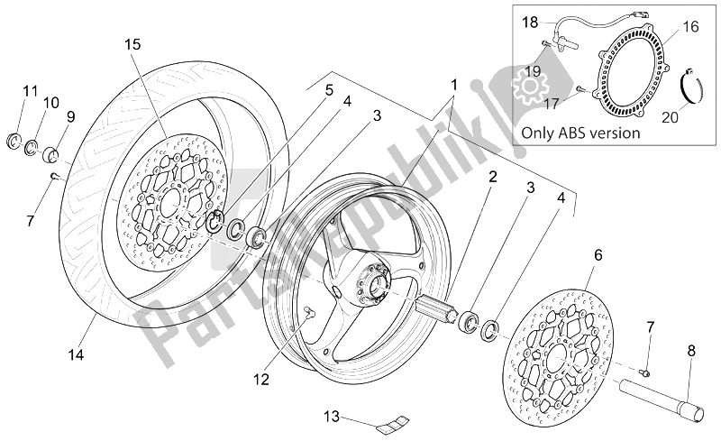 Toutes les pièces pour le Roue Avant du Moto-Guzzi Breva V IE 1100 2005