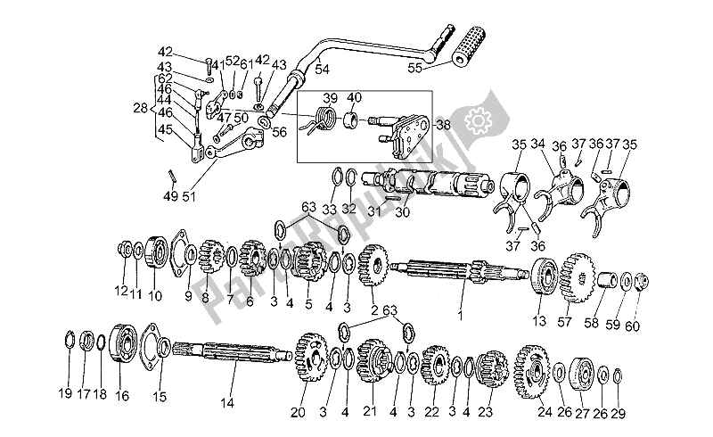 All parts for the Gear Box of the Moto-Guzzi V 35 III 350 1985