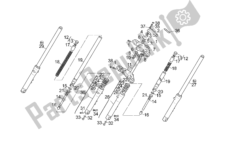 All parts for the Front Fork of the Moto-Guzzi California Stone 1100 2001