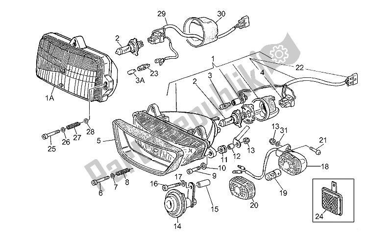 Alle onderdelen voor de Koplamp-hoorn van de Moto-Guzzi Sport Carburatori 1100 1994