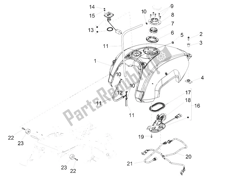 All parts for the Fuel Tank of the Moto-Guzzi Eldorado 1400 USA 2016