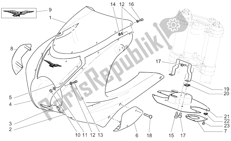 All parts for the Front Body I of the Moto-Guzzi V 11 LE Mans 1100 2002