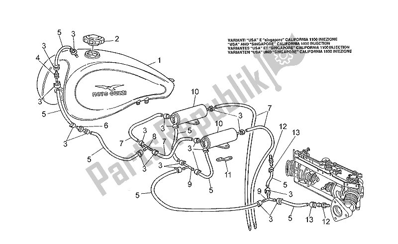 Toutes les pièces pour le Système De Récupération De Vapeur De Carburant du Moto-Guzzi California 1100 1994