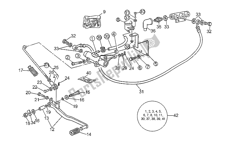 All parts for the Rear Brake M. Cyl. Mod. Group of the Moto-Guzzi 850 T5 III Serie Civile 1985