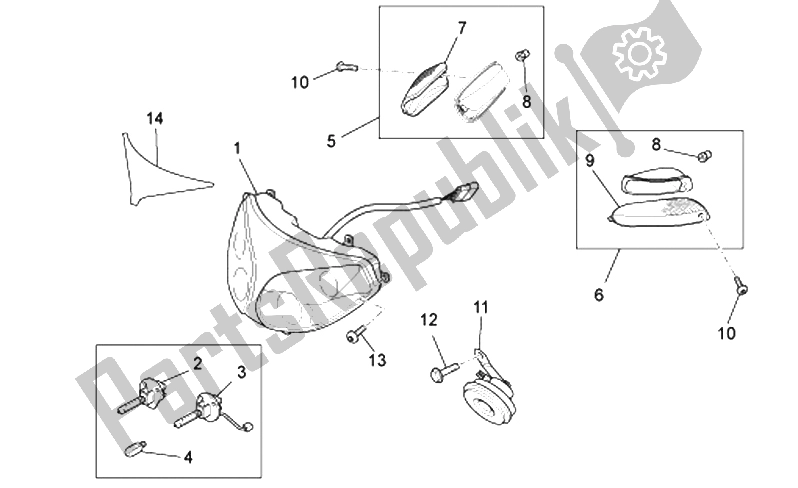 All parts for the Headlight/horn of the Moto-Guzzi Norge Polizia Berlino 850 2008