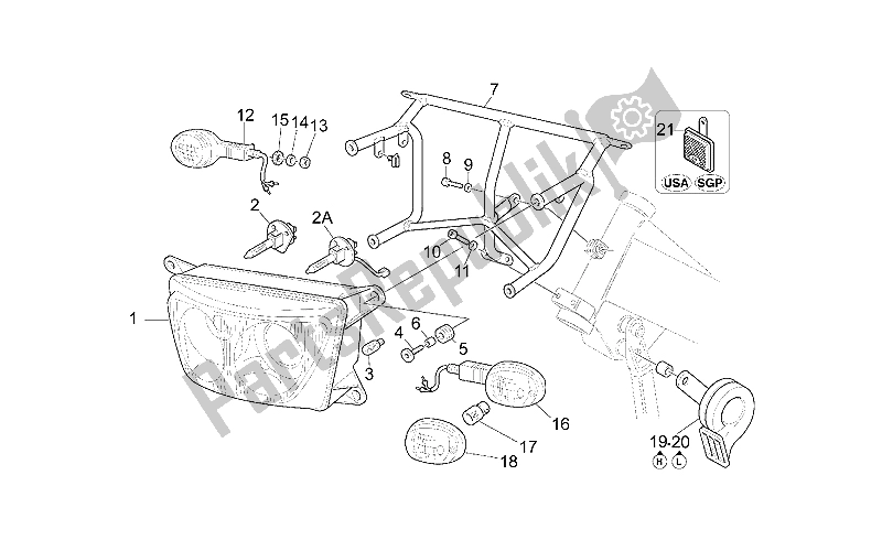 Toutes les pièces pour le Phare-corne du Moto-Guzzi Quota ES 1100 1998