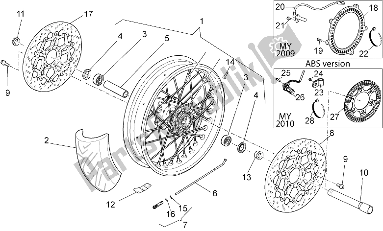 All parts for the Front Wheel of the Moto-Guzzi Stelvio 1200 NTX ABS 2009