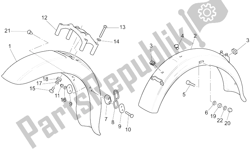 All parts for the Front/rear Mudguard of the Moto-Guzzi California Stone Touring PI CAT 1100 2003