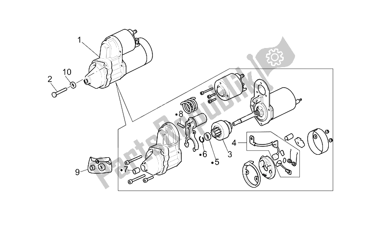 Alle onderdelen voor de Startmotor van de Moto-Guzzi MGS 01 Corsa 1200 2004