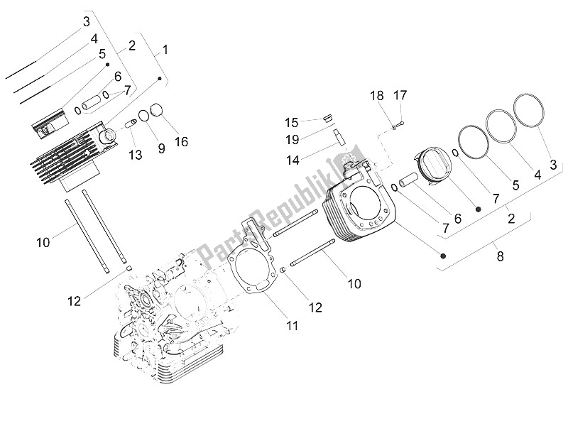 Toutes les pièces pour le Cylindre - Piston du Moto-Guzzi Eldorado 1400 USA 2016