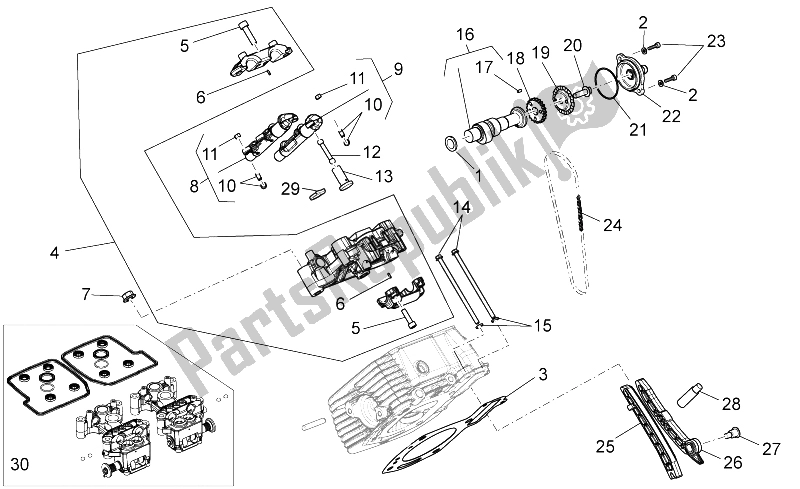 Toutes les pièces pour le Système De Calage Du Cylindre Droit (bol) du Moto-Guzzi Stelvio 1200 NTX ABS 2009