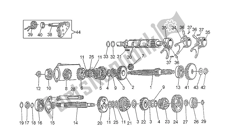 All parts for the Gear Box of the Moto-Guzzi Nevada 350 1993