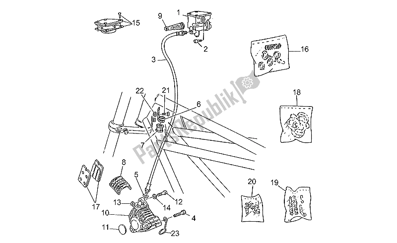 Tutte le parti per il Pompa Freno Anteriore del Moto-Guzzi 35 Carabinieri PA 350 1990
