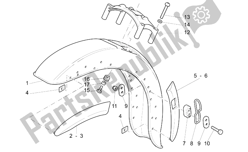 All parts for the Front Mudguard of the Moto-Guzzi California Classic Touring 1100 2006