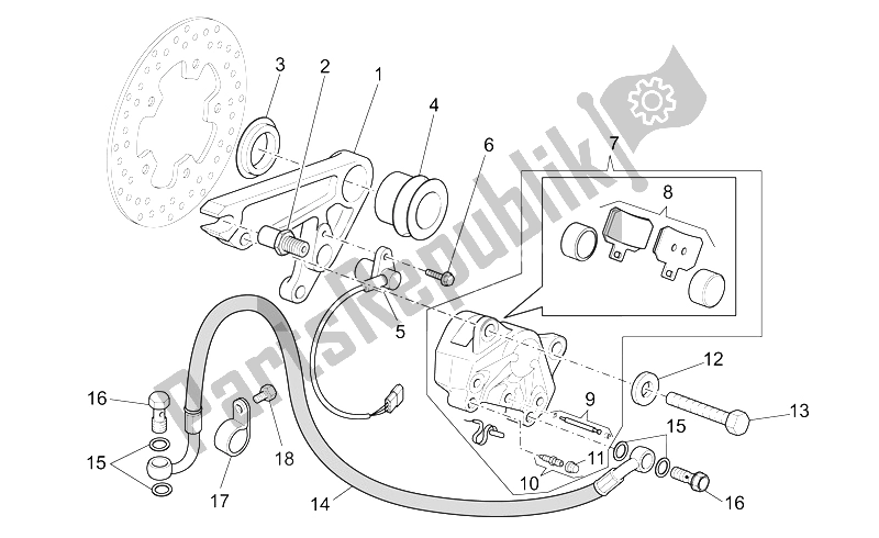 Tutte le parti per il Pinza Freno Posteriore del Moto-Guzzi MGS 01 Corsa 1200 2004