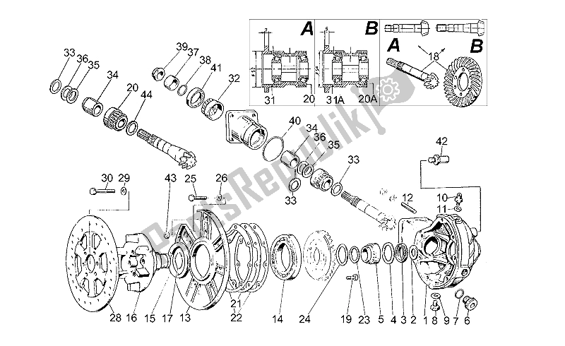 All parts for the Rear Bevel Gear of the Moto-Guzzi V 35 C 50 350 1985