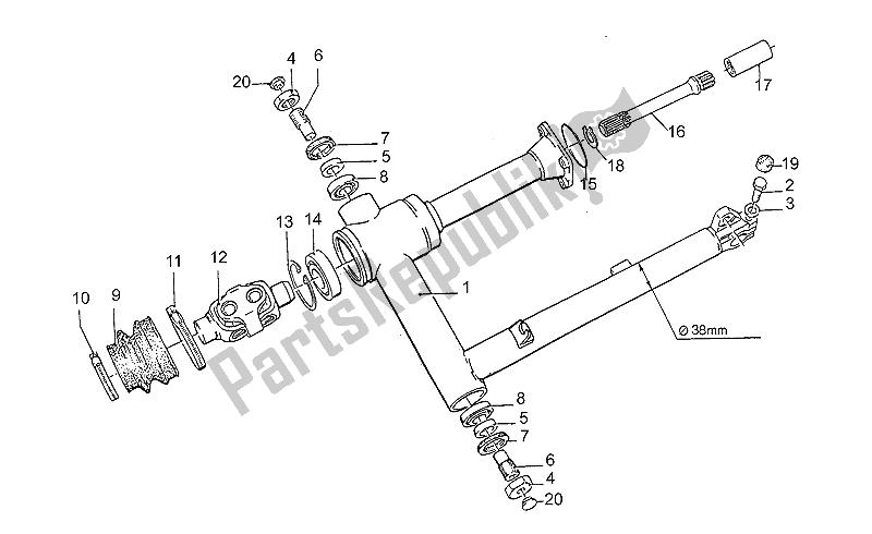 Alle onderdelen voor de Zwenkarm, 1e S., 38 Mm van de Moto-Guzzi GT 1000 1987