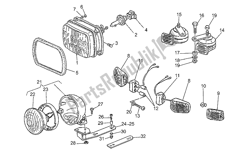 Toutes les pièces pour le Phare-corne du Moto-Guzzi V 75 PA Vecchio Tipo 750 1992