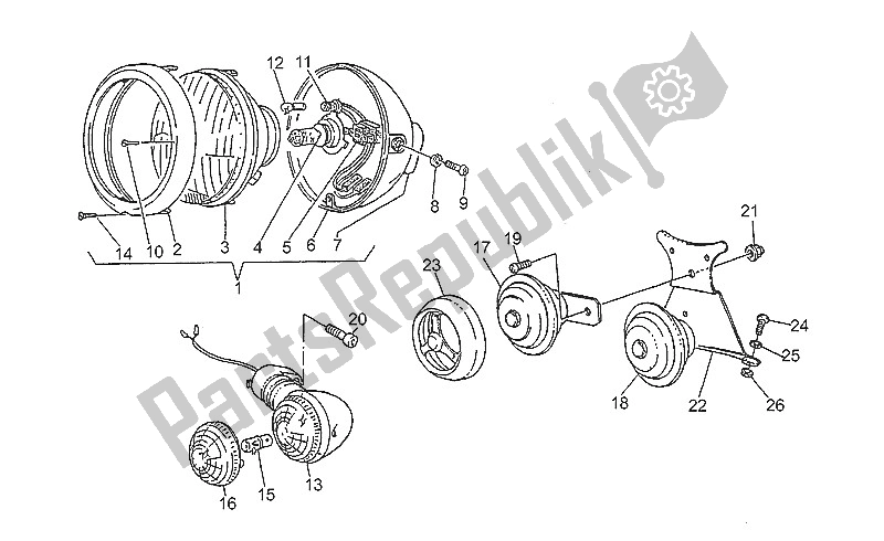 All parts for the Headlight-horn of the Moto-Guzzi Nevada 750 1993