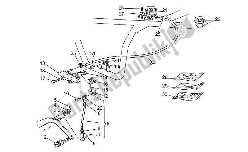 All parts for the Rear Master Cylinder of the Moto-Guzzi V 35 Carabinieri PA 350 1992