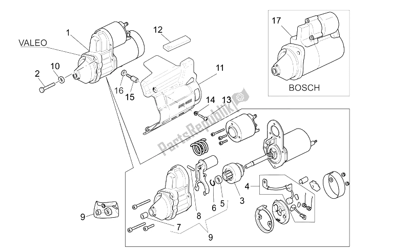 All parts for the Starter Motor of the Moto-Guzzi Breva V IE 1100 2005