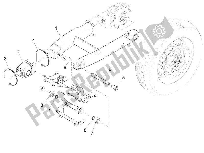 All parts for the Swing Arm of the Moto-Guzzi Eldorado 1400 USA 2016
