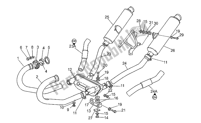 Toutes les pièces pour le Unité D'échappement du Moto-Guzzi V 10 Centauro 1000 1997