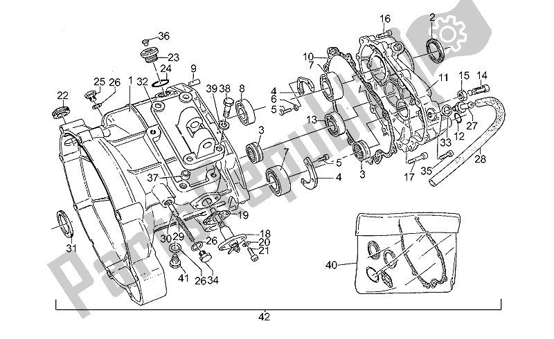 Alle onderdelen voor de Transmissie Kooi van de Moto-Guzzi Daytona Racing 1000 1996