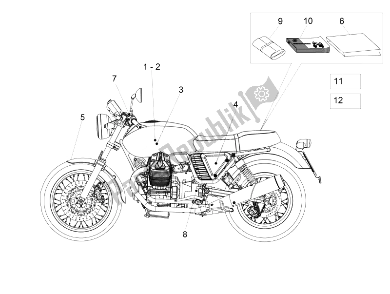 Todas las partes para Juego De Calcomanías Y Placas de Moto-Guzzi V7 Stone 750 2014