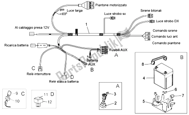 Tutte le parti per il Impianto Elettrico Ausiliario Di Polizia del Moto-Guzzi Norge Polizia Berlino 850 2008