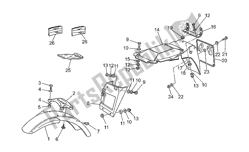 Tutte le parti per il Parafango Anteriore / Posteriore del Moto-Guzzi V 75 PA Nuovo Tipo 750 1996
