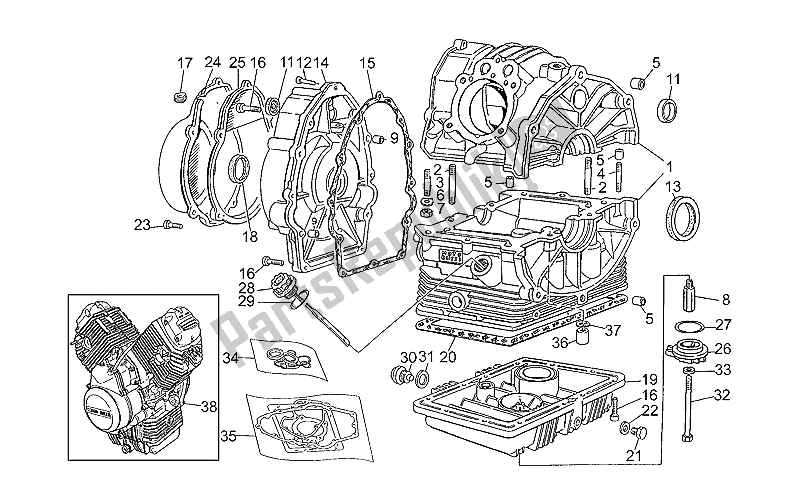 All parts for the Crank-case of the Moto-Guzzi Nevada Club 350 1998
