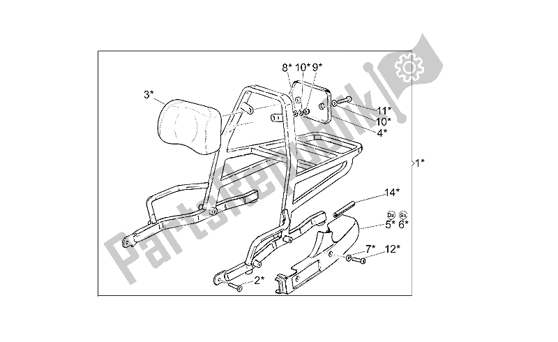 All parts for the Optional Fixed Luggage Rack of the Moto-Guzzi California Jackal 1100 1999