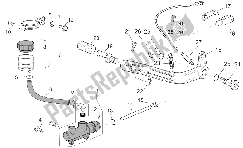 Toutes les pièces pour le Maître-cylindre Arrière du Moto-Guzzi Griso V IE 1100 2005